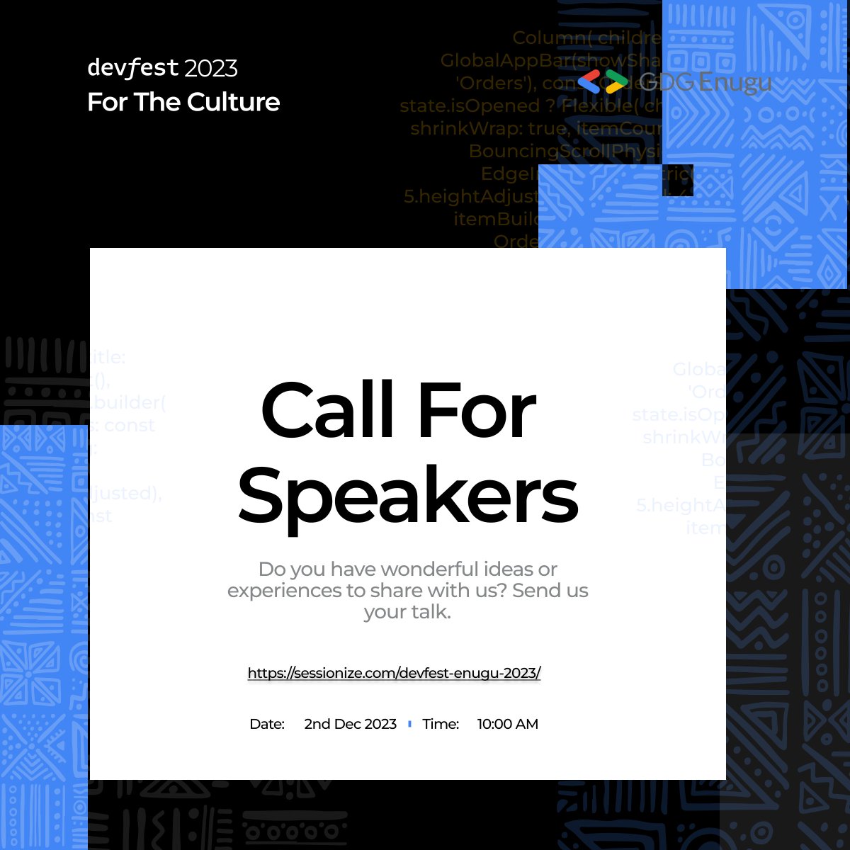 GdgEnugu's tweet image. 🌍 Are you an expert in a cutting-edge technology? 

Do you have a groundbreaking project to showcase? Or perhaps you have unique perspectives on industry trends? 

Have something to talk about “For the Culture: Reimagine. Innovate. Scale?”  We want to hear it!