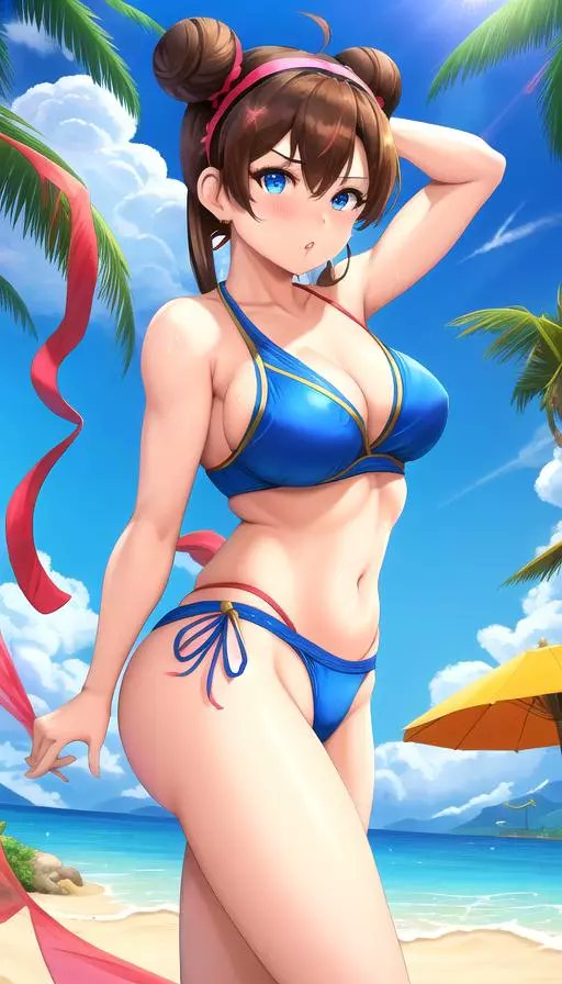LusiKCrypto's tweet photo. Finally, I make AI Generated of my Summer Bikini Character Style, Jing-Li (Tekken, Street Fighter &amp; Mortal Kombat Style) #aigenerated #AI #AIArtwork #AIGirl #Waifu #Summer #Bikini #ChunLi #JingLi #Tekken #StreetFighter #MortalKombat https://t.co/QnmcBPvy8B