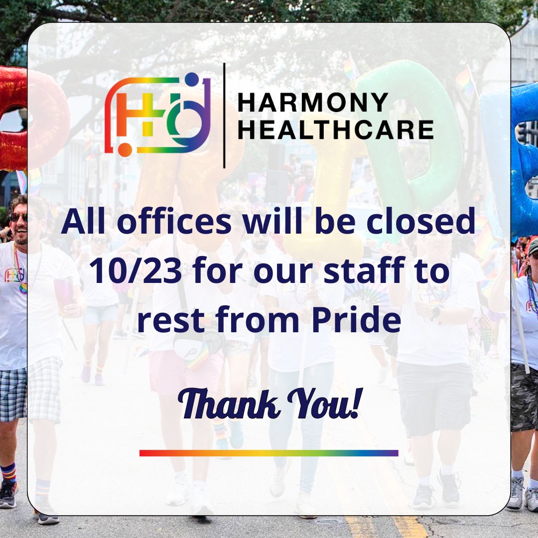 harmony_florida's tweet photo. Are y'all ready for Come Out with Pride this Saturday? 🏳️‍🌈 We are bringing the energy, so our offices will be taking a rest day on 10/23! Don't forget to visit our booth at Sponsor Walk to enter our raffle ❗ https://t.co/moQNRwjYJT