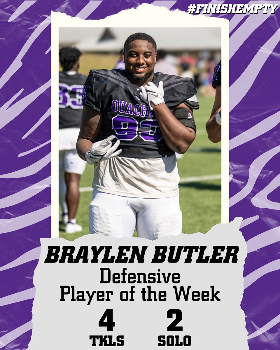 Ouachita Defensive Player of the Week - Week 7

Braylen Butler - DL - Aubrey, Texas

#FINISHEMPTY