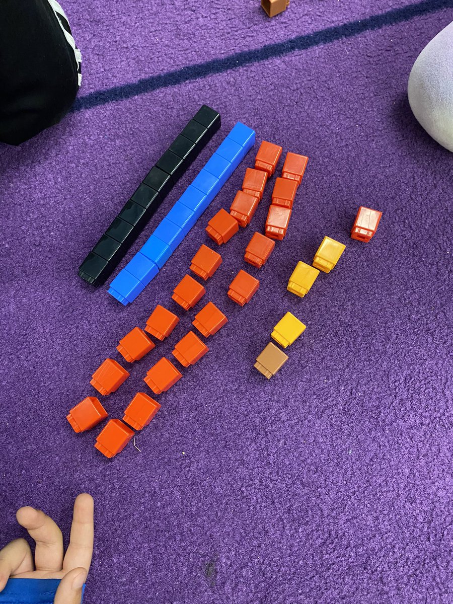 DanielleLegnard's tweet photo. We can represent 45 using tens and ones different ways! 4 tens 5 ones, 3 tens 15 ones, 2 tens 25 ones. 1 ten 35 ones, 0 tens 45 ones……let’s try another target number! I wonder if the same pattern will work? Says a second grader! #mathtastic @BethelCTSuper @brookskristen1 https://t.co/PmutNcsOQ2