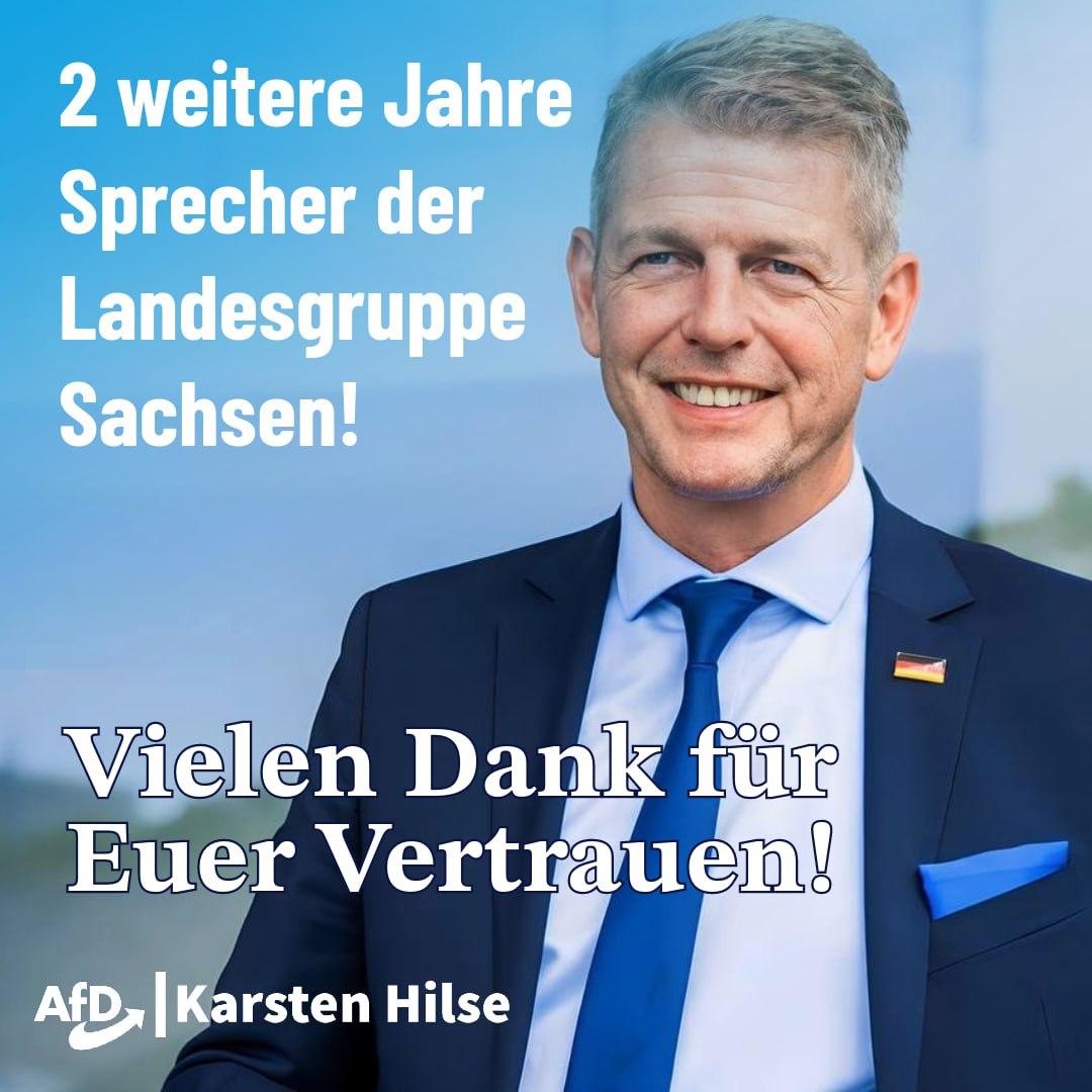 Heute wurde ich für die nächsten 2 Jahre als Sprecher der Landesgruppe Sachsen in der AfD-Bundestagsfraktion bestätigt. Ich bedanke mich für das Vertrauen bei meinen sächsischen Kollegen! #karstenhilse
