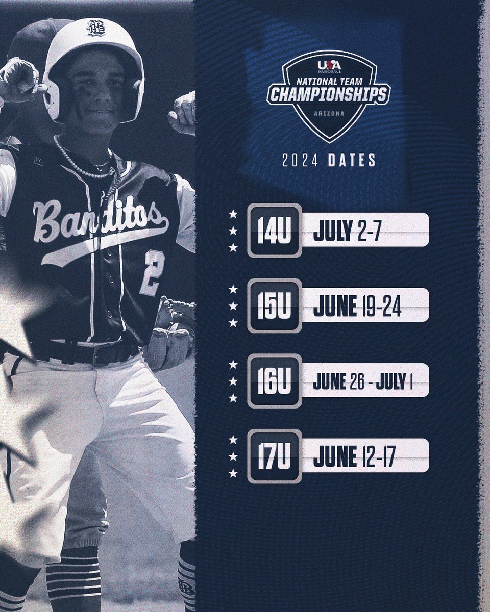 🚨 MARK YOUR CALENDARS! 🚨 Teams from across the country compete at the National Team Championships in Arizona. The elite championship series showcases top talent and provides players an identification opportunity for USA Baseball's National Team programs. See you in 2024!