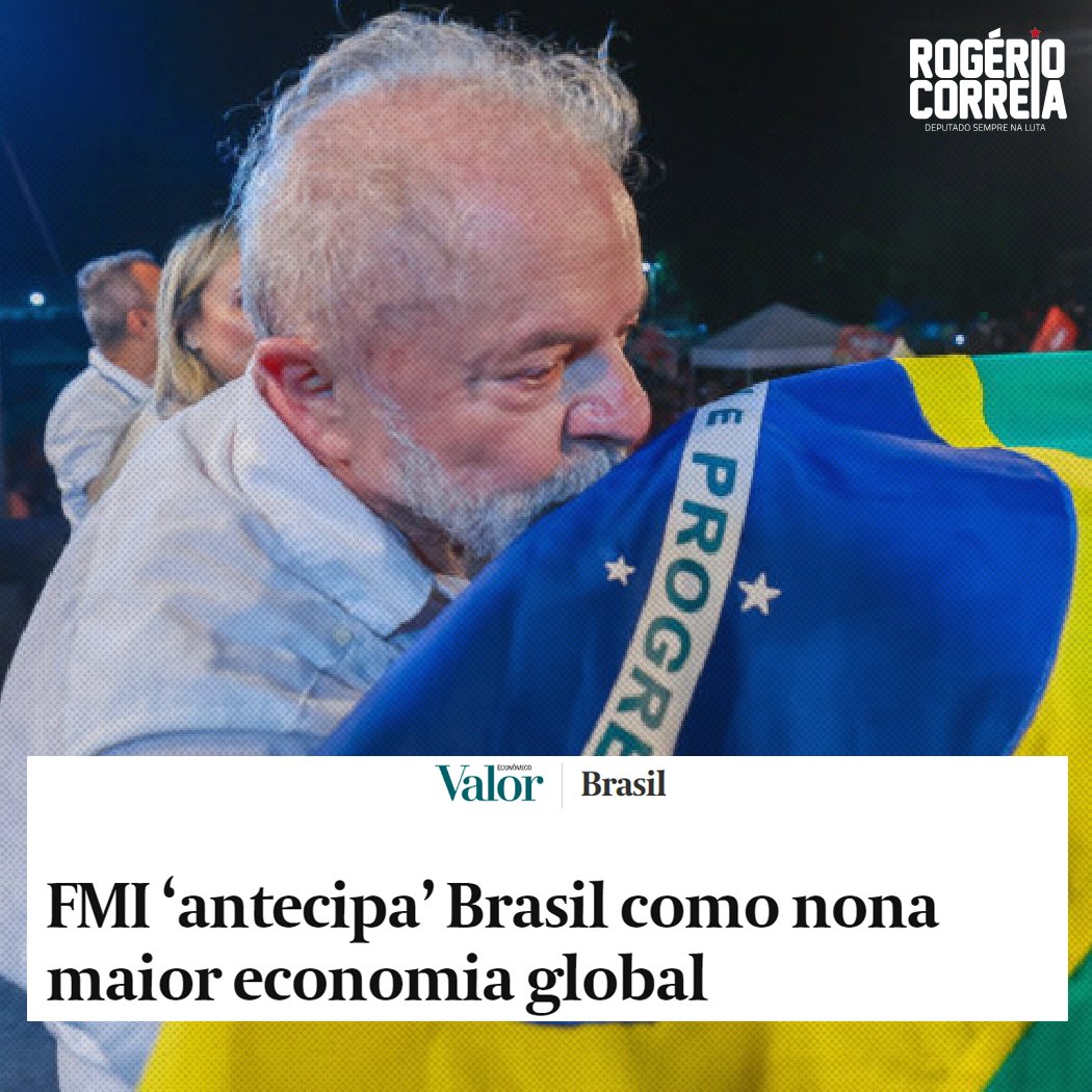 RogerioCorreia_'s tweet photo. 🚀 FAZ O L: previsão do FMI é que o Brasil alcance o 9° maior PIB do planeta no ano que vem. O mundo inteiro está confirmando o que a gente já sabia: fazer o L foi a escolha certa! https://t.co/382TJA9xVk
