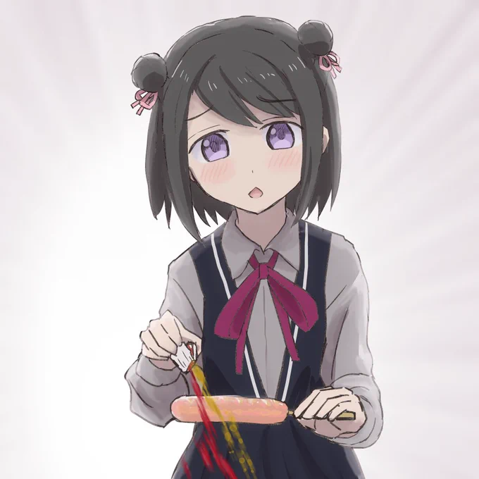 ぶっといフランクフルトにパキって折ってケチャップとマスタードを出すやつ VS. 黒江ちゃん