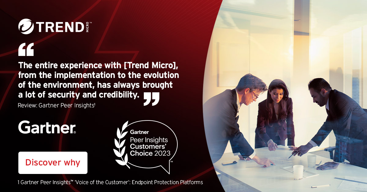 camillacurrin's tweet photo. You have spoken. @TrendMicro is named a Customers’ Choice in the November 2023 Gartner Peer Insights™ ‘Voice of the Customer’: Endpoint Protection Platforms. 

Discover why: https://t.co/Ag9Ia3Plv6 https://t.co/AAUhCAwmfh