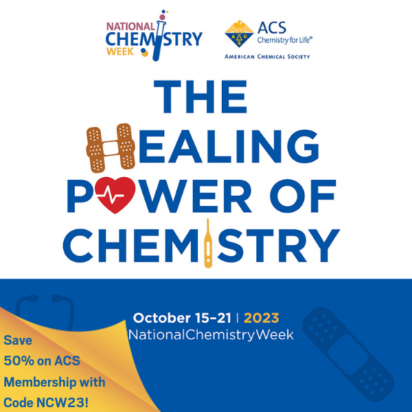 AmerChemSociety's tweet photo. FYI - You can save 50% on ACS Membership during #NationalChemistryWeek by using the promo code ACS23 at checkout! Learn more at https://t.co/6bUwlqMuWk #ACS_NCW #Chemistry #ChemTwitter https://t.co/3YRLt5vT4S