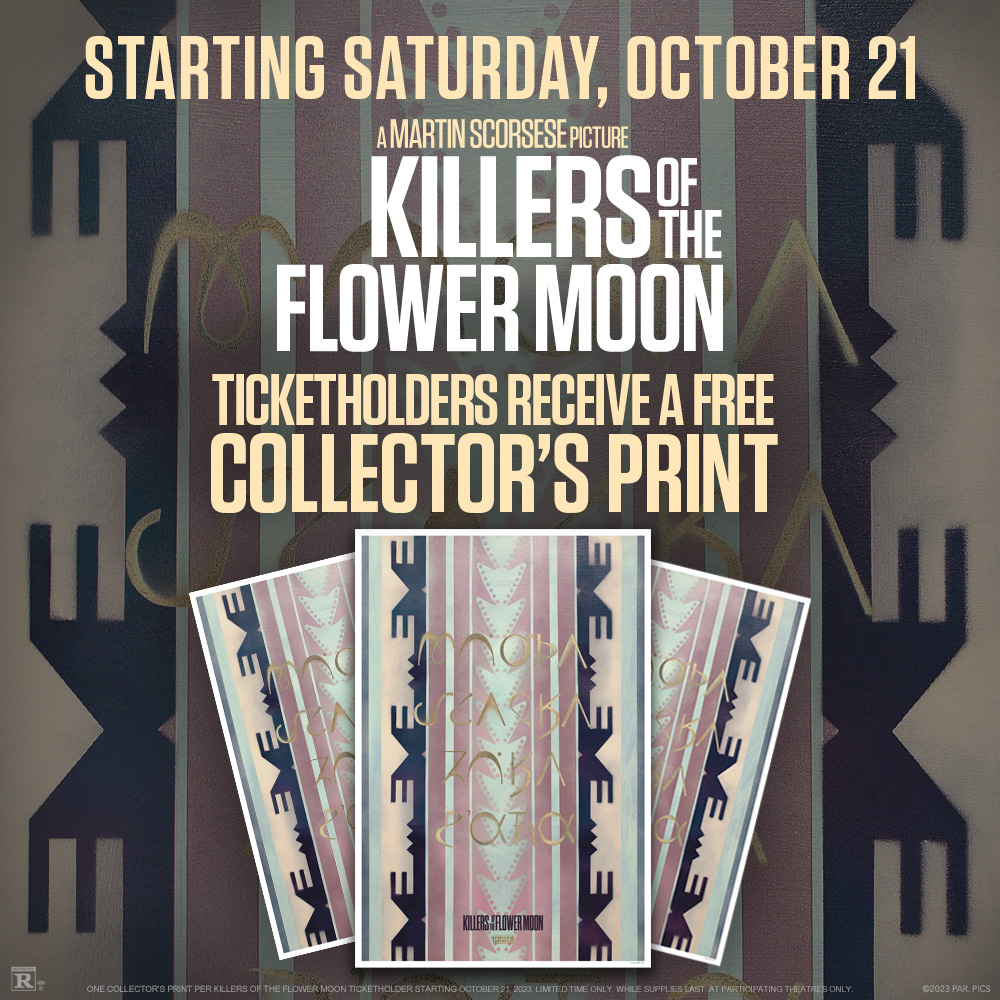 KILLERS OF THE FLOWER MOON coming Friday 10/20! FREE Collector's Print beginning Saturday 10/21 to the first 100 ticket holders at participating theatres while supplies last.
For tickets, visit: metrotheatres.com &amp; the Metropolitan Theatres mobile app.