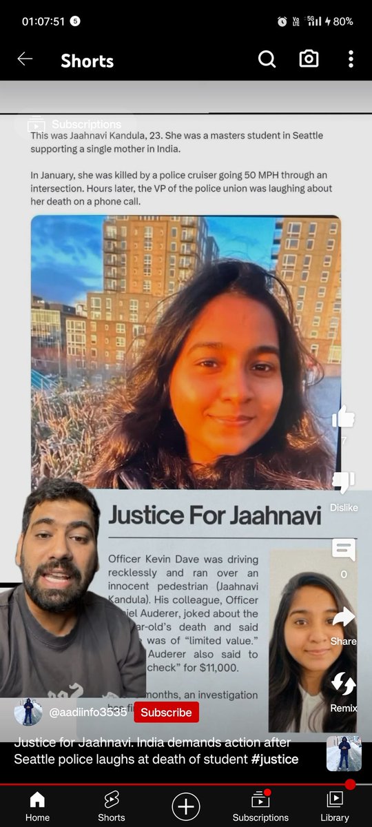 chronicscimitar's tweet photo. The Cop deserves to be punished and put legal action towards him . A fellow Indian student got hit and died by a Car named Jaahnavi Kandula , 23 , Seattle .
@KevinDave and @DanielAuderer 

 #NarendraModi
#YogiAdityanath 
https://t.co/OcEYxMw1vE https://t.co/da2Qxo5gj7