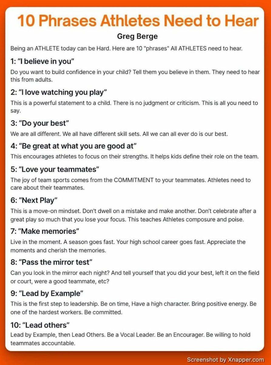 coachschuman's tweet photo. 10 phrases athletes need to hear https://t.co/qGbai5WQf4