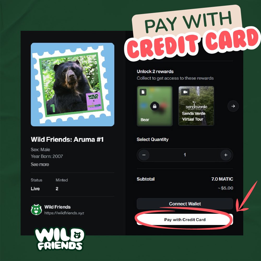 wildfriendsgame's tweet photo. @bonfire_tweets Good news! Sponsor an animal is easier just paying with credit card 🙌🏼 #WildFriendsGame https://t.co/s08U773CSX