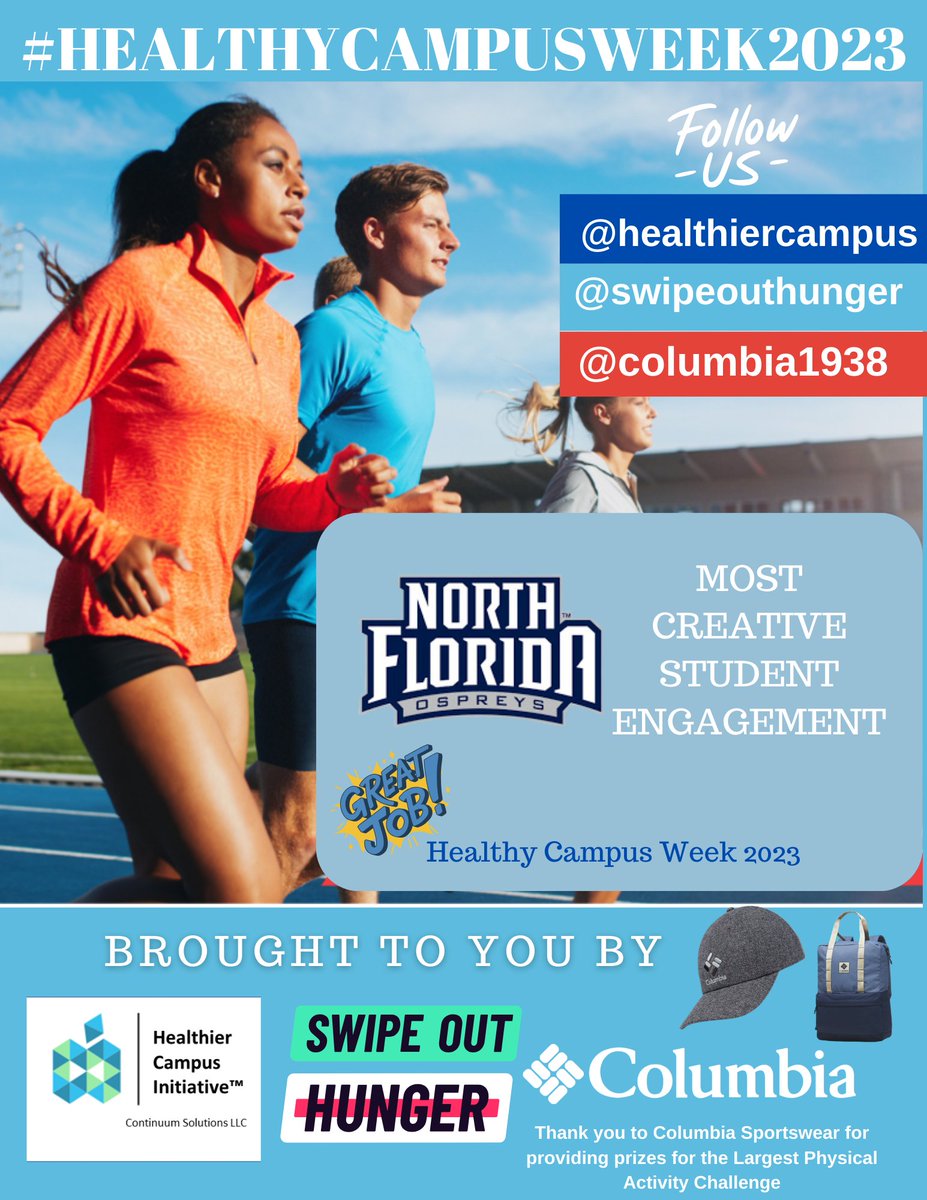 @UofNorthFlorida
Osprey Campus Wellness CONGRATS on receiving the Most Creative Wellbeing Programming during #HealthyCampusWeek2023!  Your video showing the healing power of friendship based upon a fav tv show was very creative.  Keep up the great work! #Wellbeing