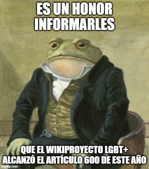 MiguelAlanCS's tweet photo. Hemos alcanzado un nuevo hito! Las, los y les participantes del #WikiproyectoLGBT+ llevamos 600 artículos publicados en @eswikipedia en lo que va de 2023!!! https://t.co/ZC1OHJAchT