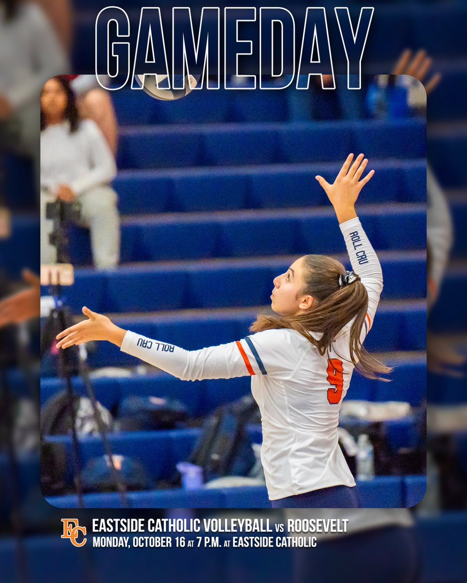 It’s 🏐 GAMEDAY ‼ 🆚 Roosevelt 📍 Eastside Catholic 🕕 5:30 p.m. - JV | 7 p.m. - Varsity #RollCru x #WeAreEC