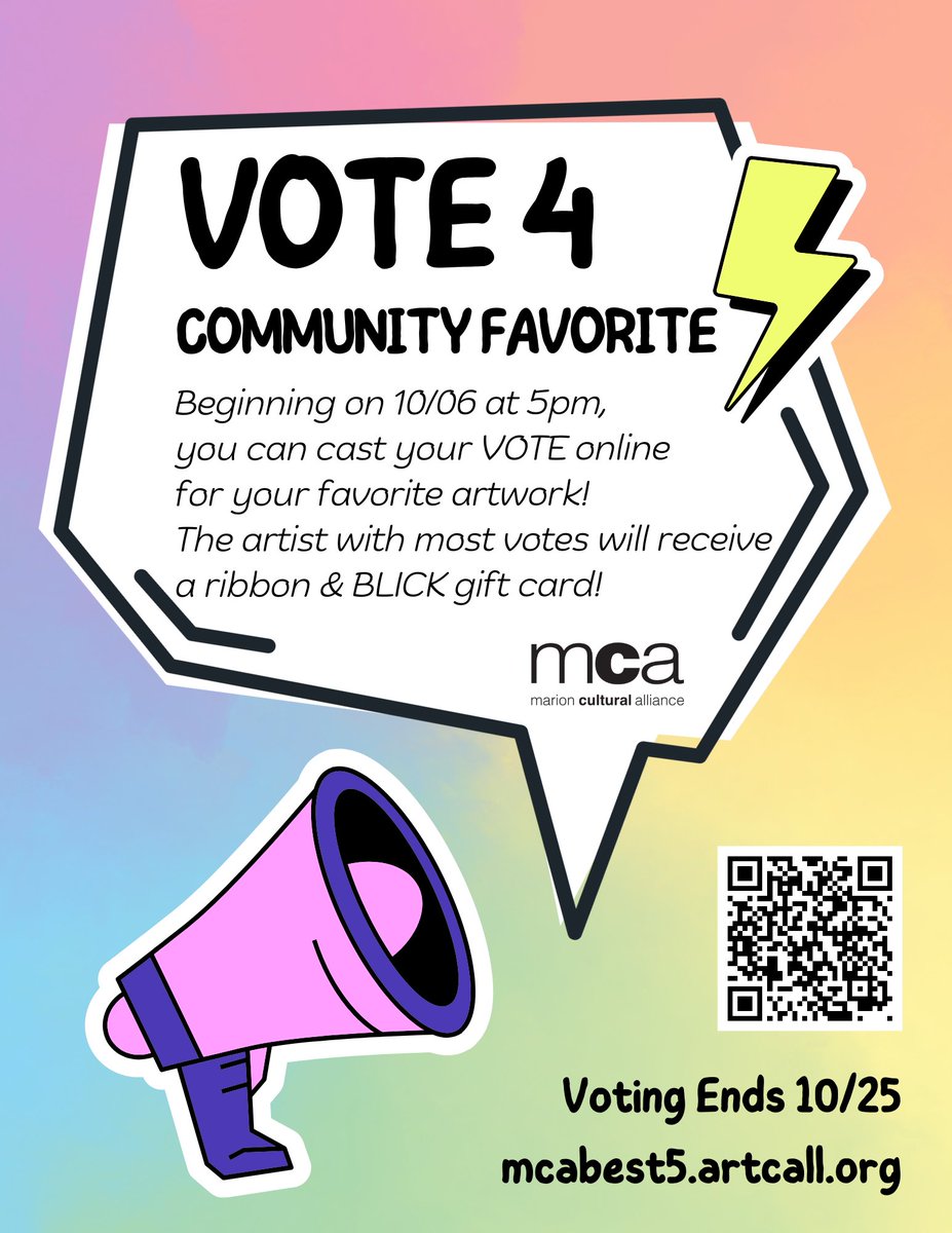 MCAocala's tweet image. Cast your vote online for your favorite artwork in the "La Vie Boheme" exhibit. The artwork with the most votes will win the community favorite and a ribbon! Voting ends on Tuesday, October 25th.

VOTE HERE: mcabest5.artcall.org/pages/web-gall…

#mca4art #voteforart #communityfavorite