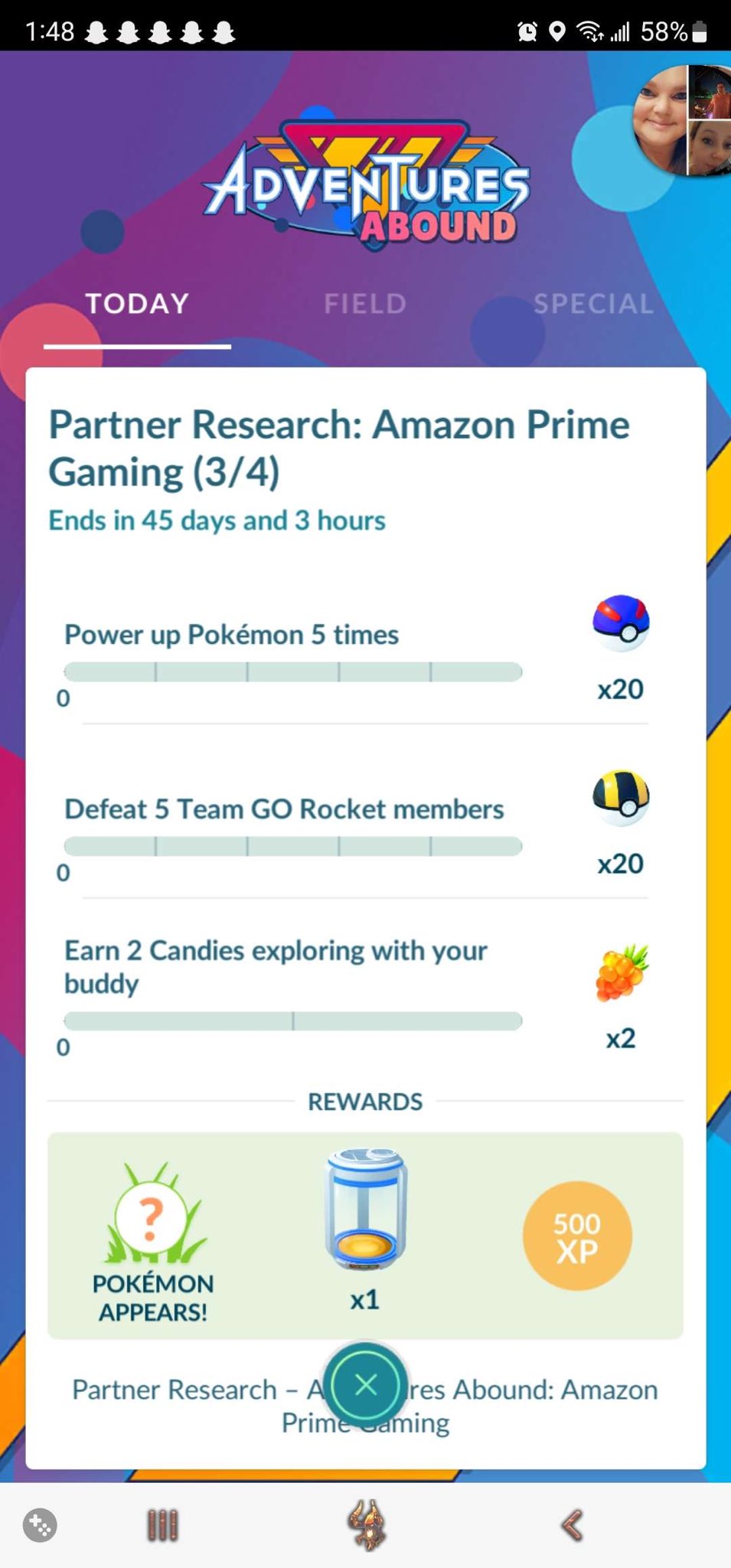 Pokemon Go Limited-time Partner Research:  Prime Gaming tasks &  rewards - Charlie INTEL