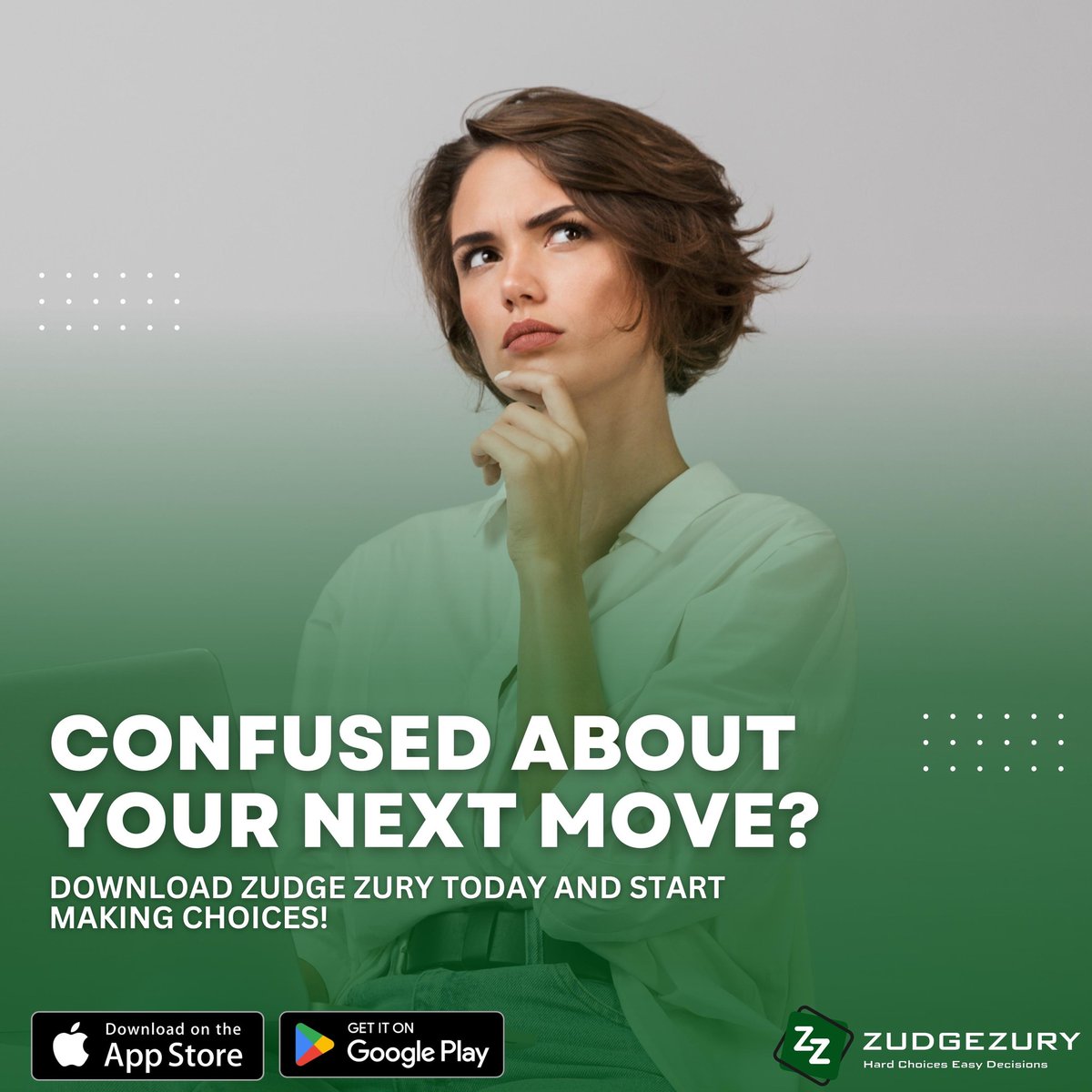 zudgezury's tweet photo. 🤔 Uncertain about your next step? No worries, #ZudgeZury has got your back! 🎯 Get ready to make informed decisions with our platform. Share your concerns, get expert advice, and boost your confidence. Let's conquer indecision together! 💪 
#ChatGPT #AI #Zury #Zudge #ZudgeZury https://t.co/r4hg3xU22z