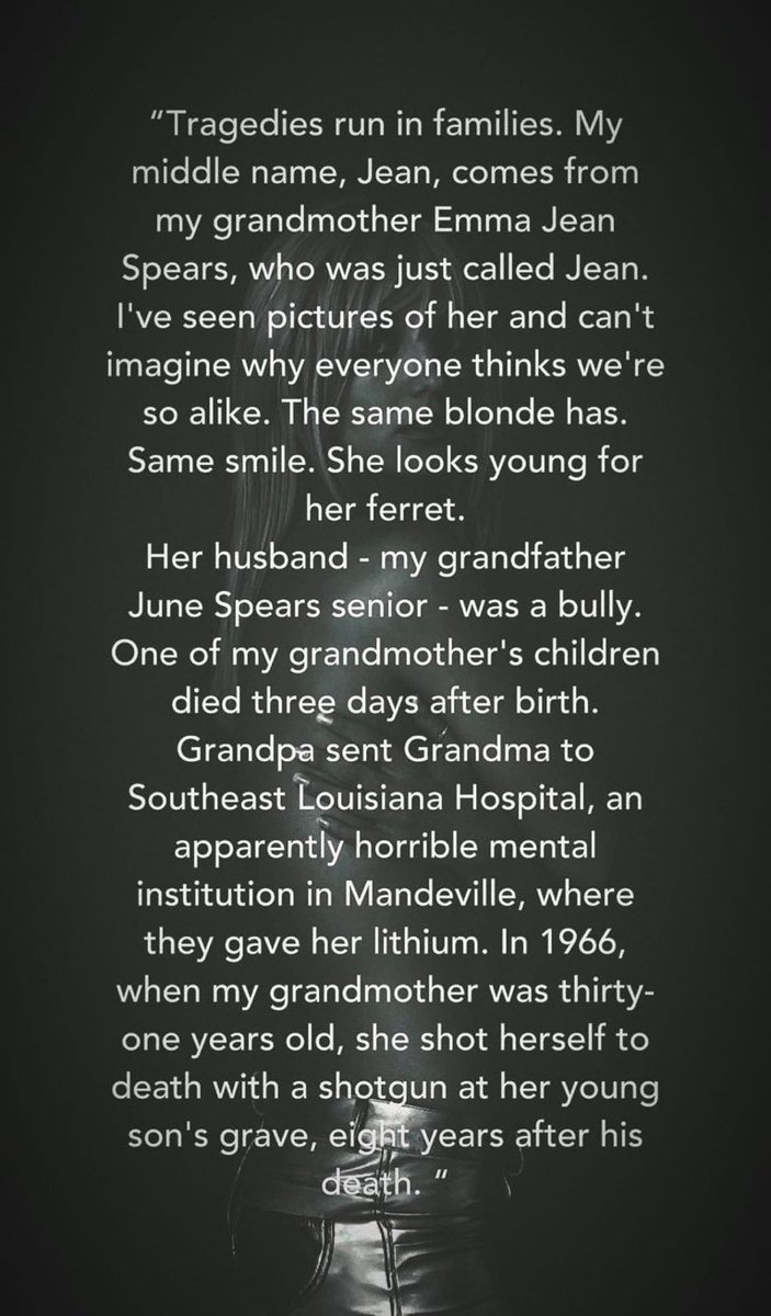 BritneyTheStan's tweet photo. Britney Spears grandmother Emma Jean was put into a mental health facility and forced to take lithium. 50 years later, they did it to her granddaughter too #TheWomanInMe https://t.co/Ny5iQT6HCu