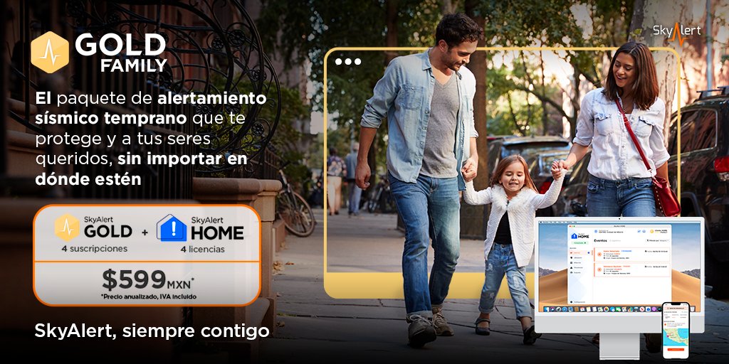 #GOLDFAMILY es el paquete que brinda a todos los miembros de tu familia la tranquilidad de saber que pueden recibir alertas sísmicas sin importar en dónde estén, ya que cuenta con los beneficios de ser cliente GOLD más la solución en alertamiento sísmico para computadoras