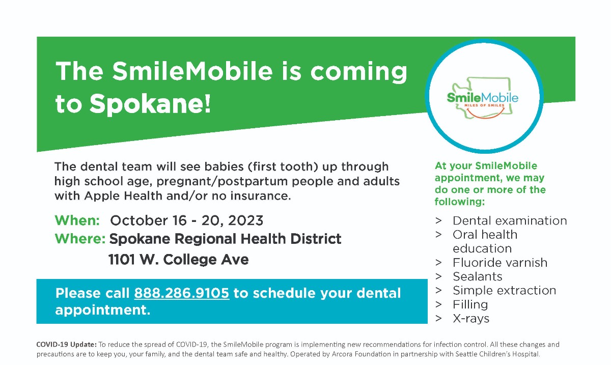 smile_spokane's tweet photo. The SmileMobile is in Spokane this week at Spokane Regional Health District.

Call 888-286-9105 to schedule a dental appointment for Dental exams, fillings, x-rays, and more! https://t.co/Y4wK0Waj4a