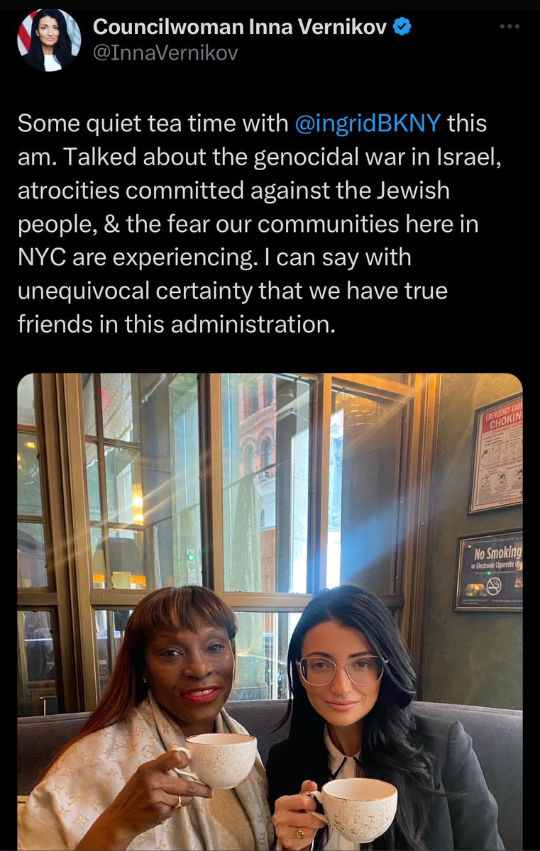 ShahanaFromBK's tweet photo. .@NYCMayor has yet to say ANYTHING about how @InnaVernikov threatened students at my alma mater with a gun, but it looks like his advisor had time for tea with this gun-toting extremist. The lack of solidarity this Mayor has shown with our Muslim community is shameful. https://t.co/QkjW1zGTrM
