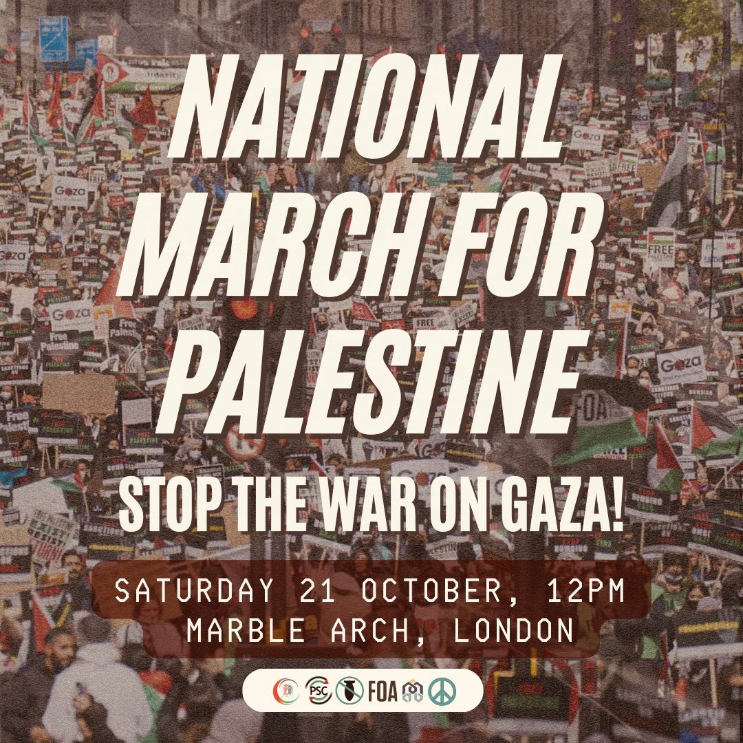 🇵🇸🙏🏻Please do whatever you can to get to this demonstration on Saturday. Every single person on the streets counts. It is a visible way to show your support for the Palestinian people & that support is so desperately needed. This couldn’t be more important. See you there 💚🇵🇸