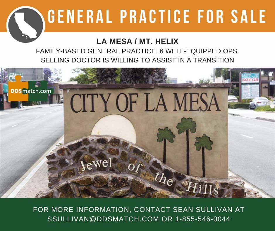 ddsmatch_socal's tweet image. General Practice for Sale
La Mesa/Mt. Helix, California 
6 well-equipped Ops with Adec equip, a new digital pan, private Drs. Office, and staff lounge. bit.ly/3ZZ3CGb 
#ddsmatch #dentistry #practicetransitions #dentalpractice #trustedtransition #CAdentist #ddsmatchsocal