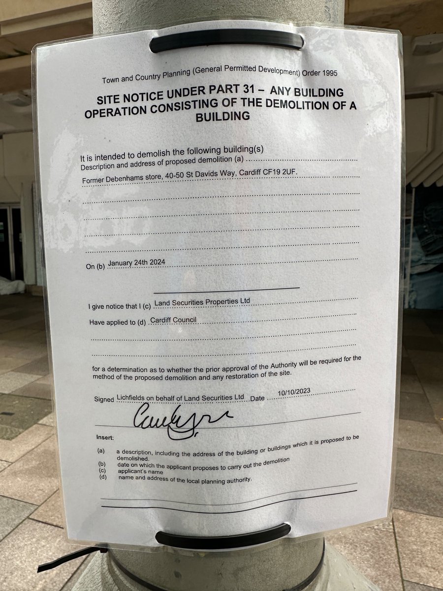 mathtalfan's tweet image. Demolition of Cardiff’s former Debenhams store one step closer…