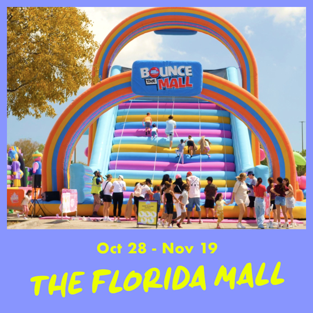 The countdown is on! From Oct 28 - Nov 19, Bounce the City arrives at Florida Mall with non-stop inflatable excitement. Get ready for the adventure of a lifetime! 🎉🏰 

🎟️ Tickets: Bouncethecity.com