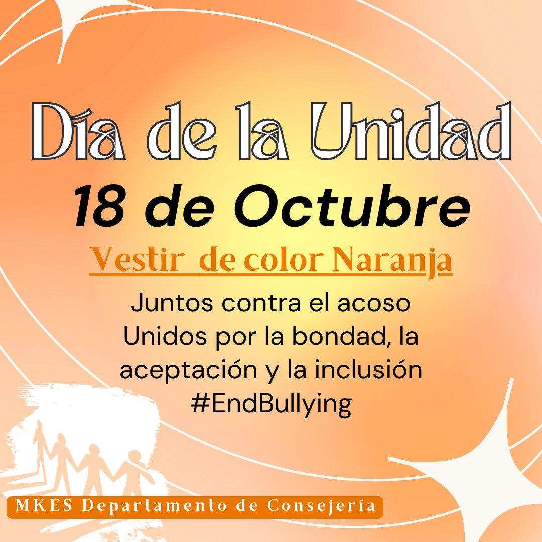 Wear Orange to take a Stand against Bullying. We are United for Kindness, Acceptance, and Inclusion! #EndBullying October 18, 2023