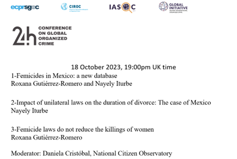 Roxanagutz's tweet photo. This Wed 18 October, we present insights on femicides using new daily georeferenced data in Mexico.

Also, have new unilateral divorce laws shortened the time it takes to get divorced in Mexico?

And, what is the impact of femicide laws?

Book your place: https://t.co/9oLA54NiMz https://t.co/yJmAwEZLF4