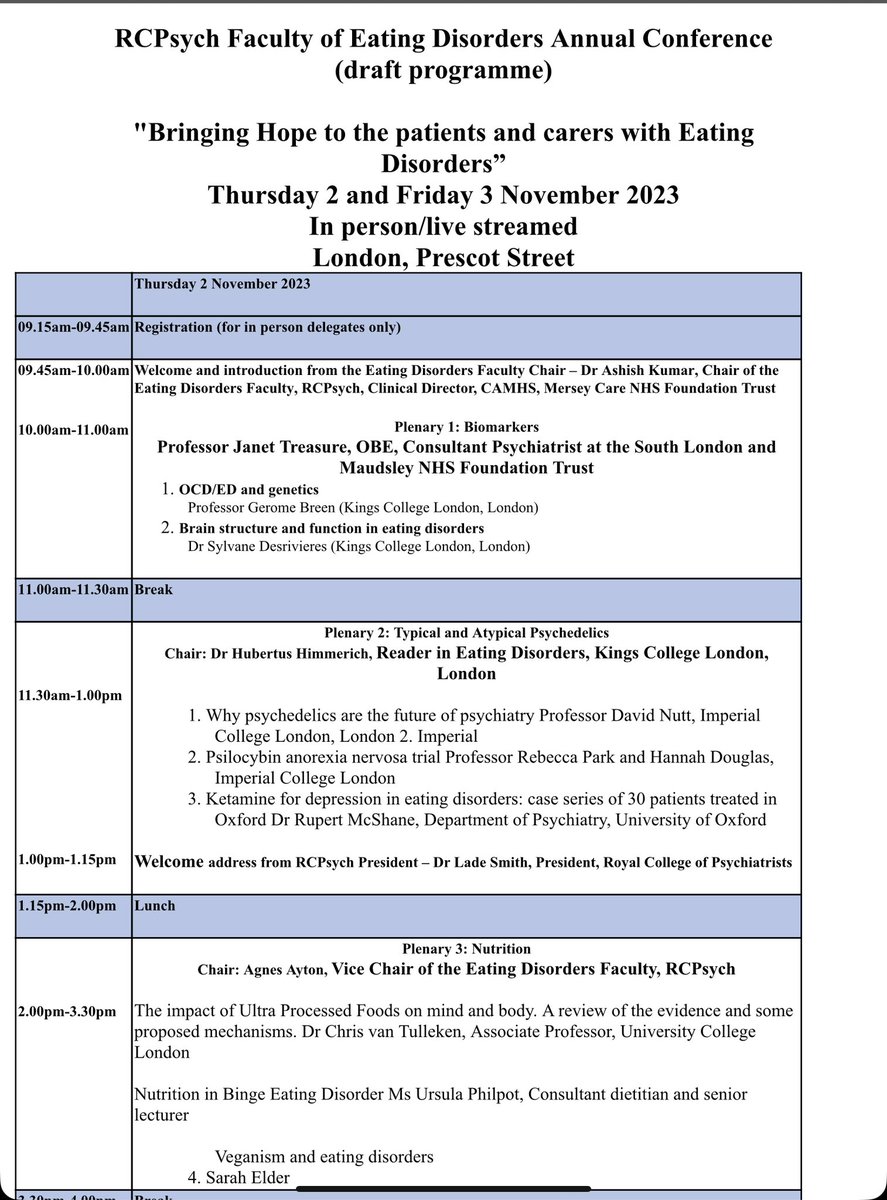 Really looking forward to our annual conference between 2-3/11. It is hybrid, so even if you can’t come to London, it is accessible. Excited to have a lively discussion on new research from <a href="/psychgenomics/">Gerome Breen</a>  and <a href="/DoctorChrisVT/">Chris van Tulleken 🏳️‍🌈</a> among others 😃

rcpsych.ac.uk/events/confere…