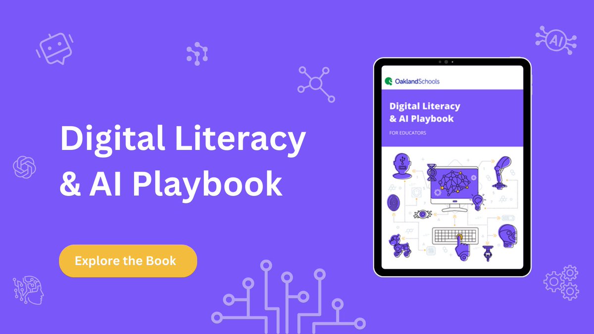 Learn more about AI and the potential it has in your educational practices in our new Digital Literacy and AI Playbook! canva.com/design/DAFmSIR… #DigitalCitizenshipWeek #AI #AIEducation