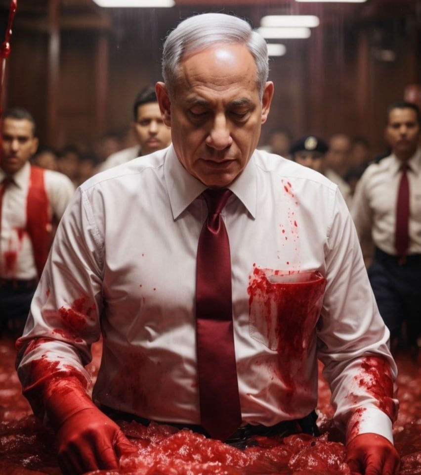 Osmanunsal58's tweet photo. Netanyahu eli kanlı bir katildir. 
Derhal tutuklanıp hesap vermelidir.

İsrail bir devlet değil,
İşgalci, çocuk katili ve İslâm düşmanı bir terör örgütüdür. 
#zionistterror https://t.co/KaRk1rwF4L