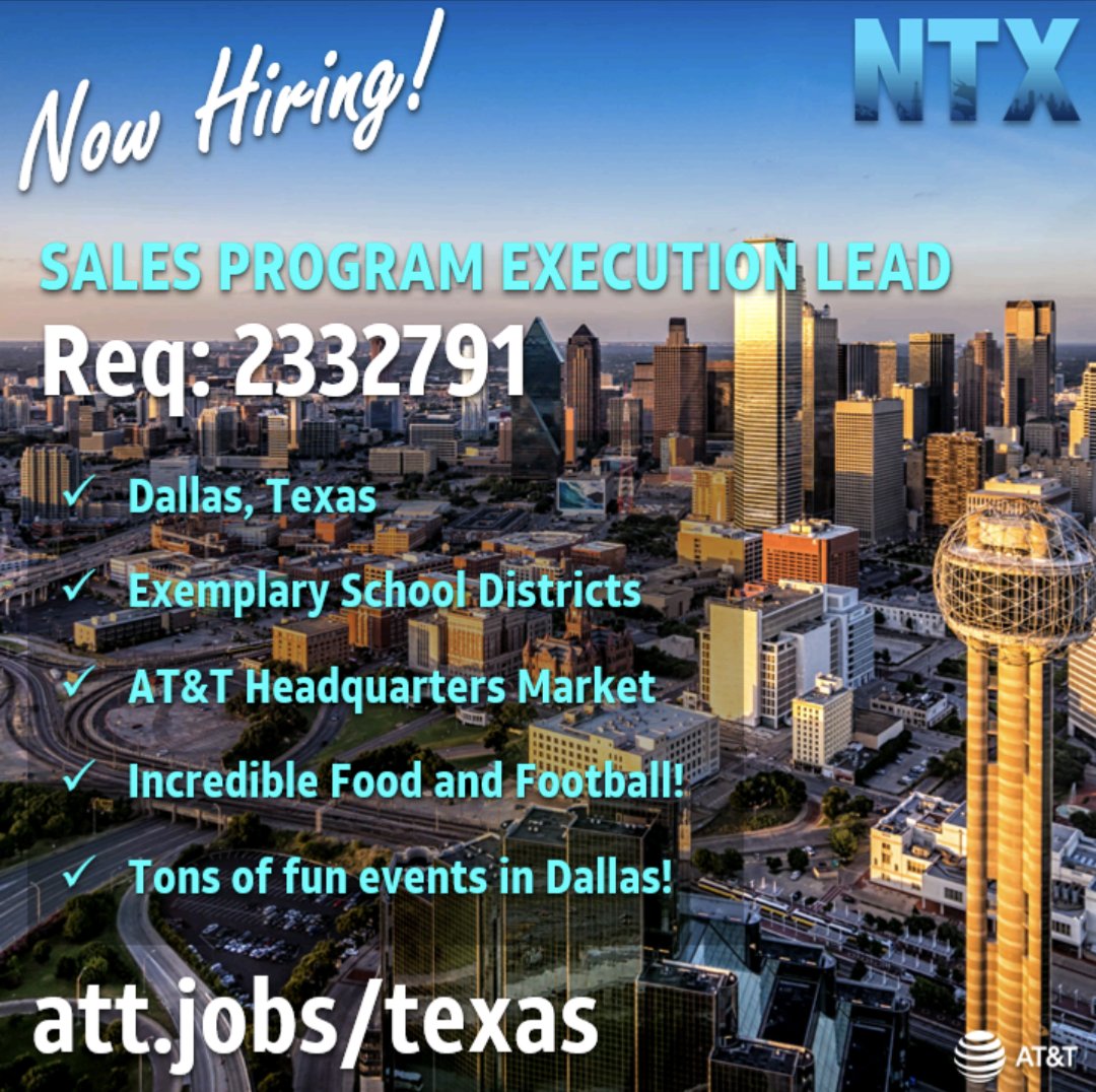 Wow! A highly sought role within the <a href="/NTX_Market/">The NTX Market</a> is out for any AT&amp;T employee that is interested in expanding their career. 
Looking for:
✔️ Highly driven 
✔️ Proactive
✔️ Excel &amp; PowerPoint Savvy
✔️ Hardworking
✔️ Team Player 
✔️ Dreams BIG 
✔️ Creative
✔️ Leadership