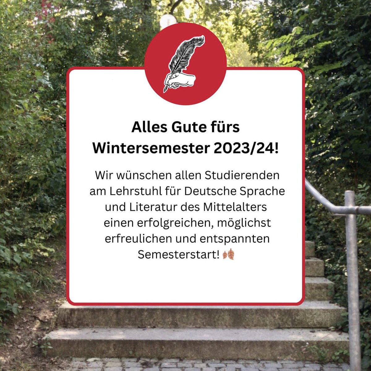 📖 „Und jedem Anfang wohnt ein Zauber inne […]" (Hermann Hesse, „Stufen“) 
🍁 Heute hat auch bei #TeamBleuler ein neues Semester begonnen! 
👋 Wir freuen uns schon darauf, demnächst wieder zahlreiche Studierende in unseren Lehrveranstaltungen an der <a href="/uni__augsburg/">Universität Augsburg</a> zu begrüßen.