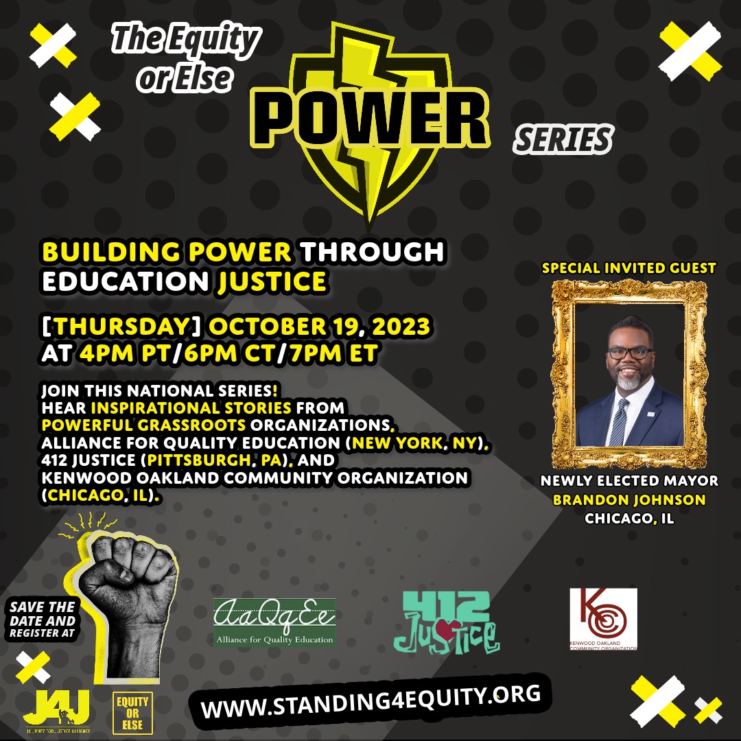 Building power through Education Justice! Thurs, Oct 19 hear stories from organizers who have won significant victories and give input on our education platform. This is a transformative series aimed at igniting change! Register now: standing4equity.org. @PV4PS @AQE_NY