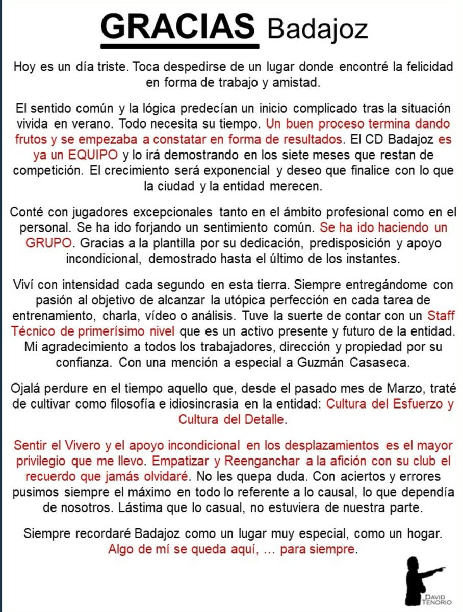 David Tenorio (@davtenorio) on Twitter photo MUCHAS GRACIAS <a href="/CDBadajoz/">CD Badajoz</a>
Preparado para nuevos retos
THANKS A LOT CDBadajoz
Ready for new challenges MUCHAS GRACIAS <a href="/CDBadajoz/">CD Badajoz</a>
Preparado para nuevos retos
THANKS A LOT CDBadajoz
Ready for new challenges