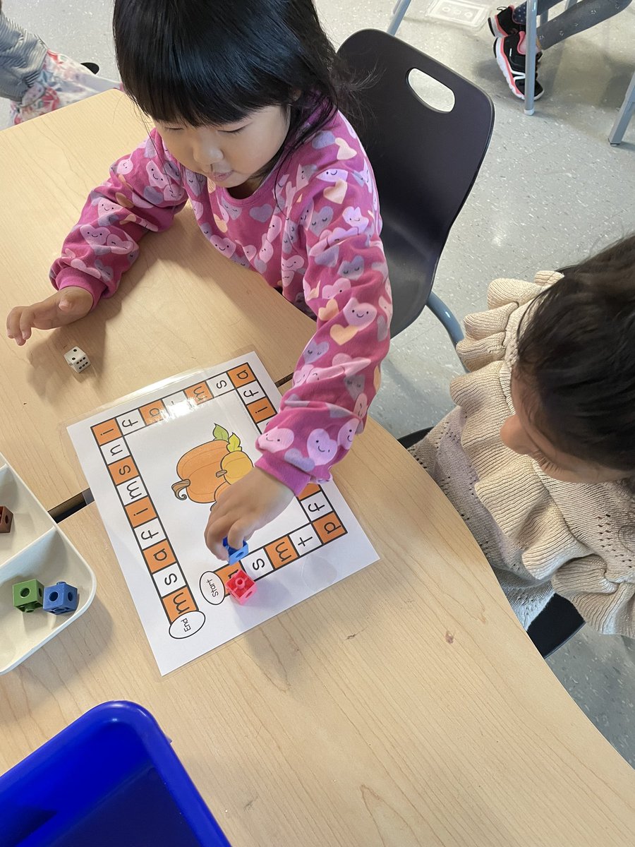 mrsbowesteaches's tweet image. Some friends explored Pumpkin Letters Board Game during literacy centers. Students took turns rolling a dice, subitizing the number and moving their player. Then identify the letter they land on. It was great practice of letters learned so far. #boardgames #turntaking #letters