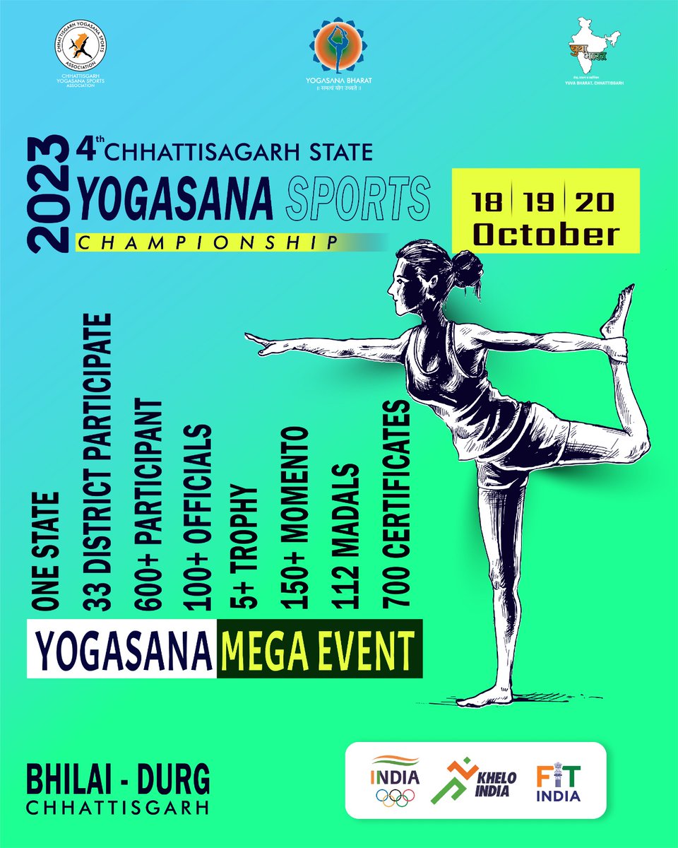 dkdewangan_'s tweet image. #One_Day_to_go  🏃🏻‍♂️🏃🏻‍♀️

Get Ready for the Beginning of 
4th Chhattisgarh State Level Yogasana Sports Championship 2023

📮 18, 19, 20 October 2023
🏟️ Aggresan Bhawan Sector 6, Bhilai, Durg

#yogasanbharat
#yogasanchhattisgarh
#CGYSA
#4thCGSYOGASANA2023
🧘🏻‍♂️🤸🏻‍♂️🧘🏻‍♀️🤸🏻‍♀️📮🏟️🥇🥈🥉🏆🇮🇳