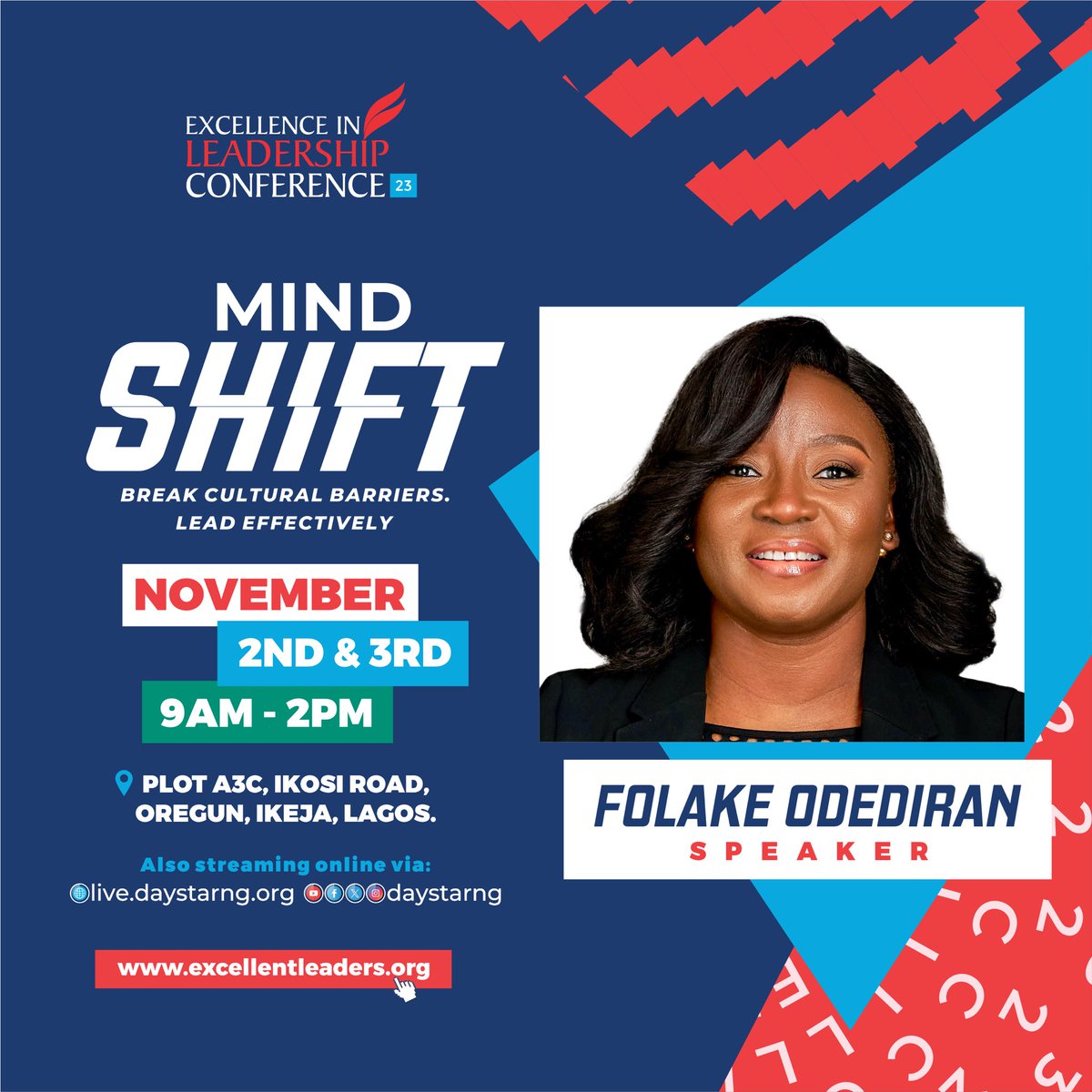 DaystarNG's tweet photo. Meet Our #ELC2023 Speaker

@folakeodediran 

Folake Odediran is the Country Lead, Sanofi, a global pharmaceutical corporation. 

She is an award-winning sales expert, and transformative leader with 20+ years in the pharma industry, driving growth, diversity, and inclusion. She’s known for her agility, commitment to learning, and love for the Lord.

Brace yourself for a lifetime impact at the Excellence In Leadership Conference! 
.
#ELC2023  #Mindshift