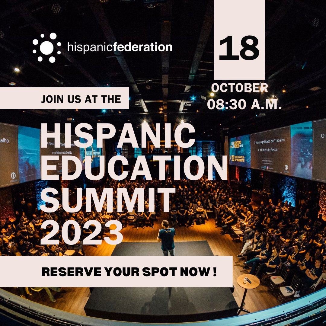 HispanicFed's tweet photo. REMINDER: Don't miss our HF Education Summit on October 18, 2023. 📆 Join us in advancing #HispanicEd within the Latino community.
There is still time to register… for FREE ➡️ https://t.co/ZKuEOCN3jr
See you soon! 🎓 https://t.co/RlMImIpB9i