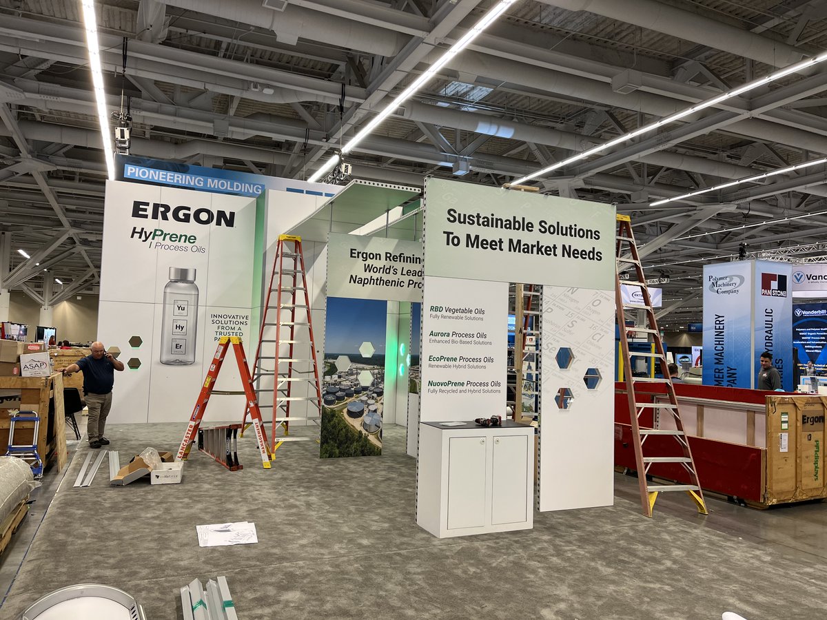 ErgonOils's tweet photo. We are preparing our booth for the 2023 International Elastomer Conference in Cleveland, Ohio. Ergon's process oils teams from all over the globe will be attending. Visit us at Booth 243. We look forward to seeing you! #processoils #hyprene #consistency #ErgonFamily #rubberiec https://t.co/xTfTmyKinL