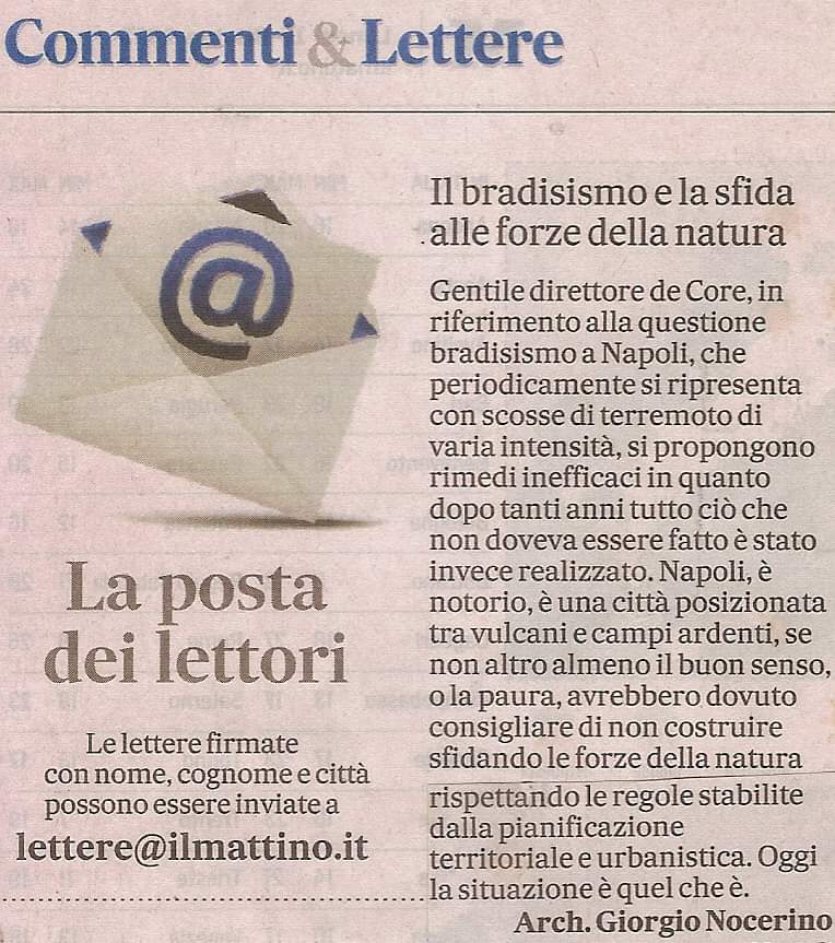 giorgioarch's tweet photo. Una mia lettera pubblicata su il @mattinodinapoli di oggi 16/10/2023. #bradisismo #campiardenti https://t.co/eaoMiLDNID