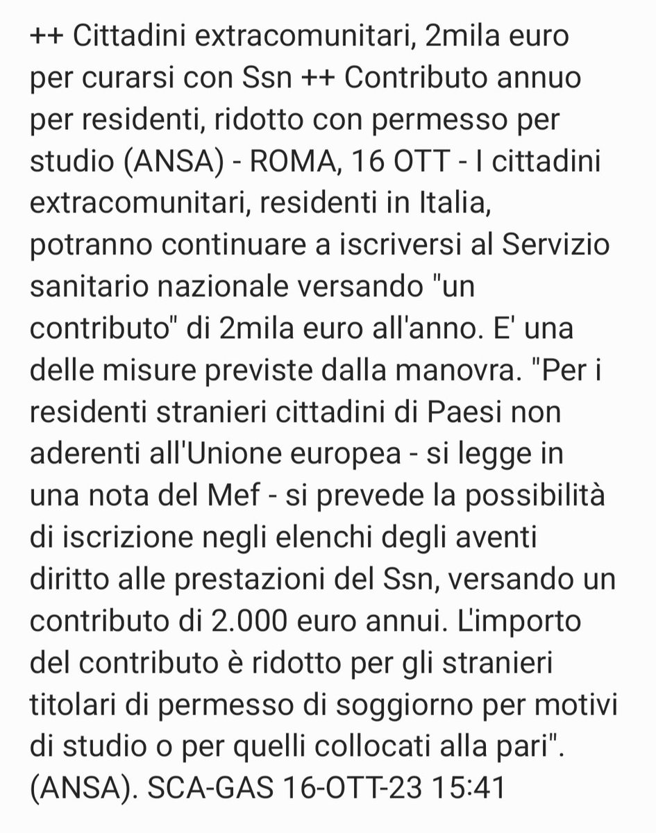 BaobabExp's tweet photo. ++ Cittadini extracomunitari, 2mila euro per curarsi con Ssn ++ 

La discriminazione praticata bene 

#manovrafinanziaria #Meloni https://t.co/bPUZg1OD1l