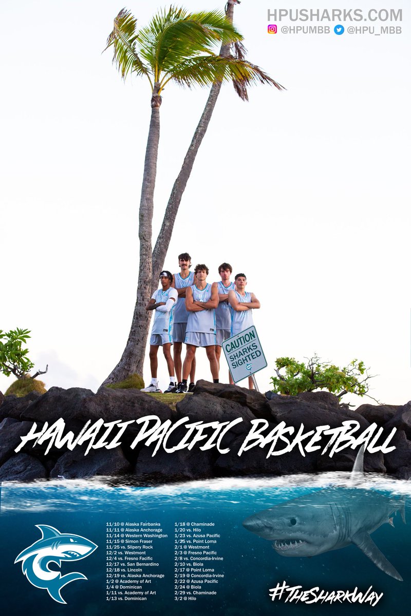HPU_MBB's tweet photo. 𝙎𝙃𝘼𝙍𝙆 𝙄𝙎𝙇𝘼𝙉𝘿 🦈🏝️ 

2023-24 Season Poster reveal 🔥 

#TheSharkWay 🦈 https://t.co/Nx5kpYJcJ6