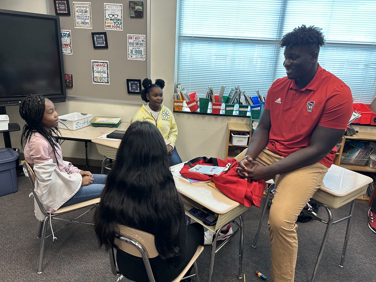 <a href="/NCState/">NC State University</a> Football Players out &amp; about in the community to read with BCES students in order to help us attain a goal of fostering a love for literacy!  #WCPSS