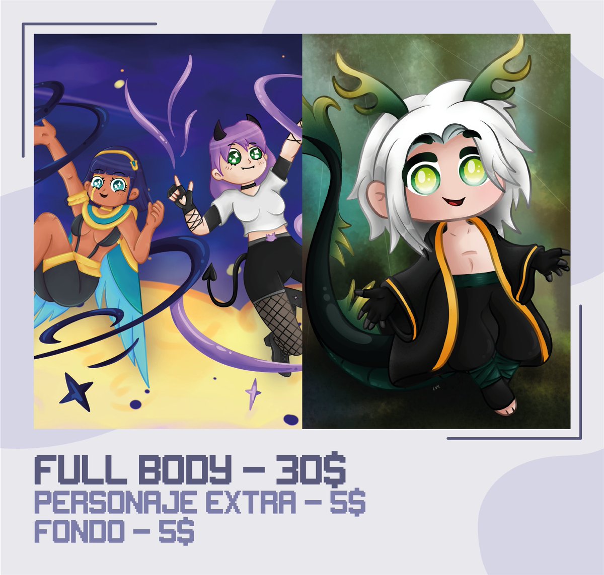 IsBon_22's tweet photo. ✨¡¡Tabla de comisiones actualizada!! ✨Dms aca abiertos, si no tienen mi Discord IsisBorm para el que este interesado, besitos en la frente 💜 (ayuda mucho un rt) https://t.co/AGEUprum9k