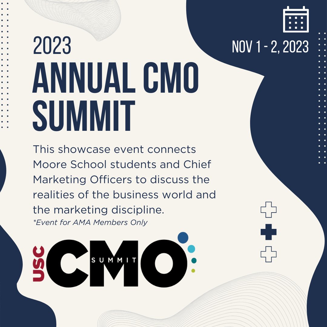 Join us on Nov. 1 and Nov. 2 for USC's 2023 Annual CMO Summit! This is an AMA member-only event, so if you haven't yet, become a member today! For more details and to register for this event, please visit: sc.edu/study/colleges…