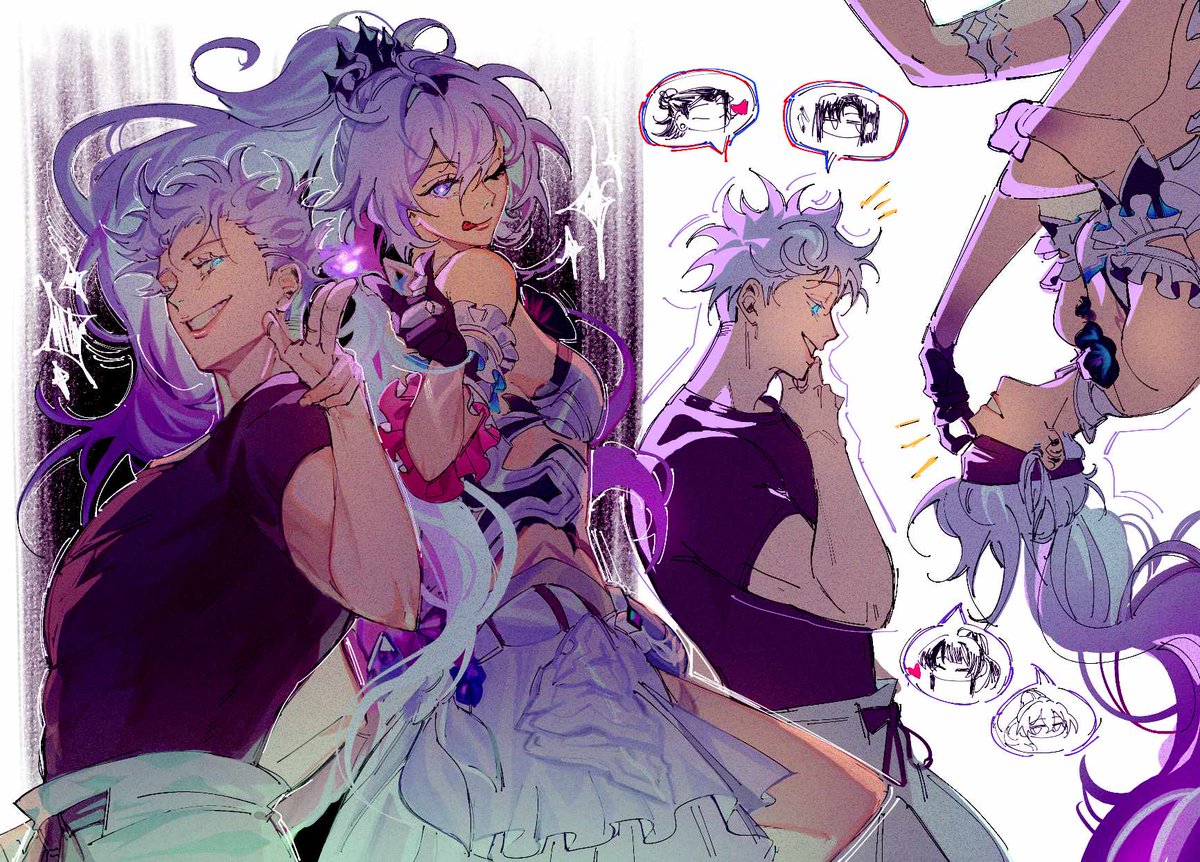 kiana and gojo...white hair, blue eyes, somewhat purple and in a way, both r sealed!! (did yk they share a bday too)